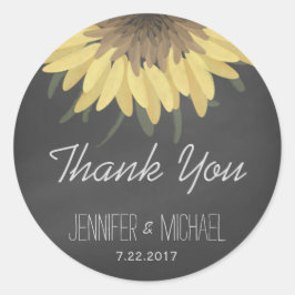 Sticker Rond Tournesol Chalkboard Russe Mariage Merci