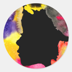 Sticker Rond Tournesol dame silhouette aquarelle art