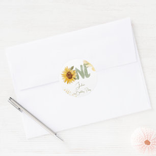 Sticker Rond Tournesol d'aquarelle premier anniversaire