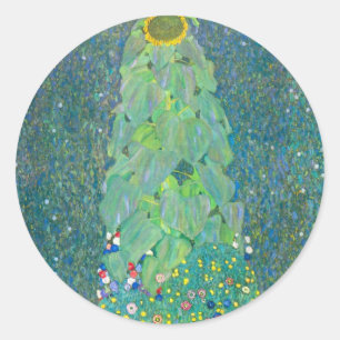 Sticker Rond Tournesol de Klimt, Fleurs Vintage Art Nouveau