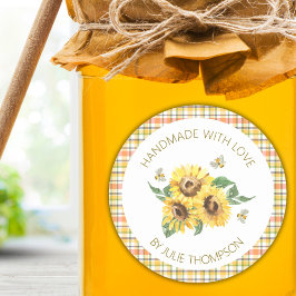 Sticker Rond Tournesol et abeilles 🐝 Plaid Miel artisanal