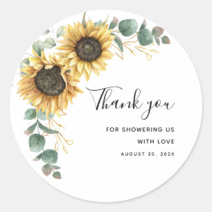 Sticker Rond Tournesol Eucalyptus Baby shower Floral Merci
