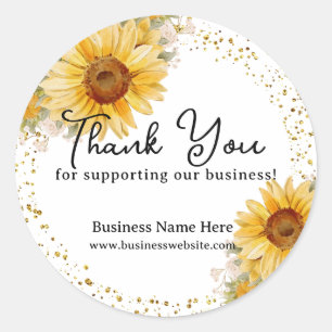 Sticker Rond Tournesol Faux Or Paillettes Mariage Entreprise