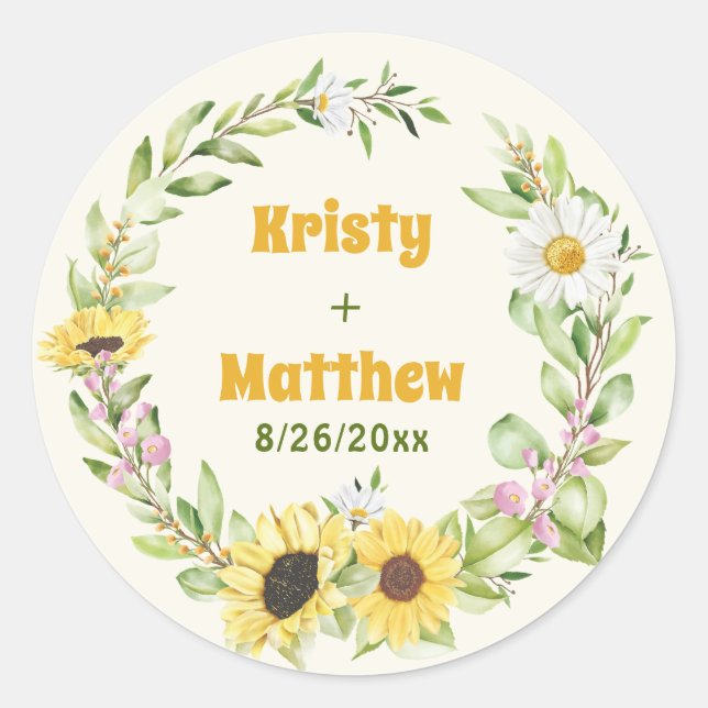 Sticker Rond Tournesol Fleur Sauvage Mariage Invité d'Automne (Devant)