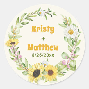 Sticker Rond Tournesol Fleur Sauvage Mariage Invité d'Automne