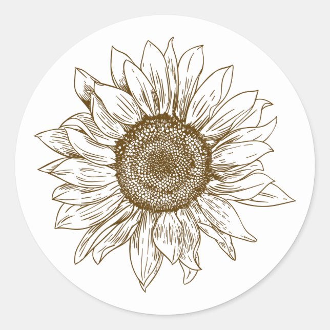 Sticker Rond Tournesol floral Brown Fleur Mariage botanique (Devant)