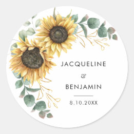 Sticker Rond Tournesol floral Vert Eucalyptus Mariage