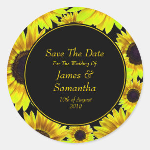 Sticker Rond Tournesol Jaune Lumineux - Enregistrer La Date