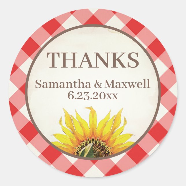 Sticker Rond Tournesol Merci Gingham Rouge (Devant)