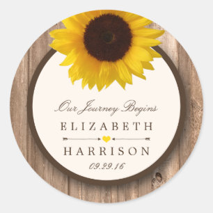 Sticker Rond Tournesol rustique et Mariage de bois Brown
