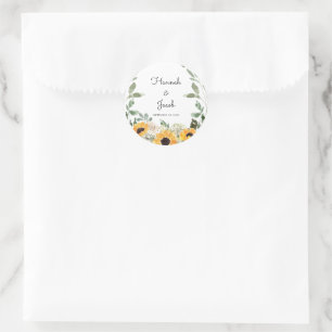 Sticker Rond Tournesol rustique Eucalyptus Mariage Faveur