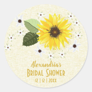 Sticker Rond Tournesol Rustique Fleurs Lin Mariage Sur Mesure