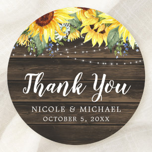 Sticker Rond Tournesol rustique Lights Mariage Merci
