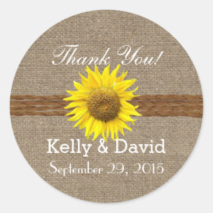 Sticker Rond Tournesol Rustique Mariage campagnard Burlap