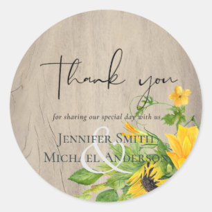 Sticker Rond Tournesol rustique Mariage Merci