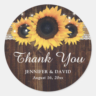 Sticker Rond Tournesol Rustique Merci Mariage Burlap