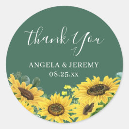 Sticker Rond Tournesol rustique vert Merci Eucalyptus