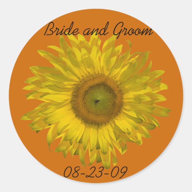 Sticker Rond Tournesol sur les sceaux d'enveloppe Mariage orang (Devant)