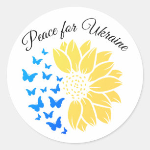 Sticker Rond Tournesol symbole de la paix pour l'Ukraine.
