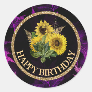 Sticker Rond Tournesols automne Happy Birthday
