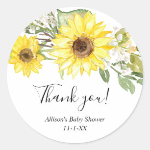 Sticker Rond Tournesols de blanc de jaune d'aquarelle de