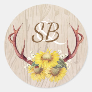Sticker Rond Tournesols et Antlers Mariage campagnard rustique