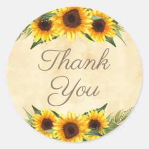 Sticker Rond Tournesols Jaunes Rustiques Merci Écriture Élégant