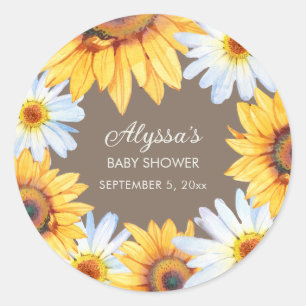 Sticker Rond Tournesols Marguerites Blanches Fête de Naissance 