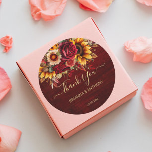 Sticker Rond tournesols rose mariage de automne bordeaux merci