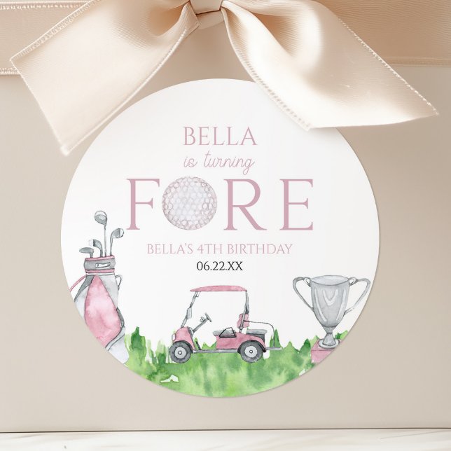 Sticker Rond Tournez Fore Pink Golf 4e fête d'anniversaire (Créateur téléchargé)