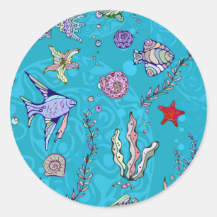 Sticker Rond Tourquoise Fish Pattern