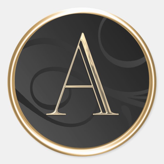 Sticker Rond TOUS LES INITIALES Monogramme or sur noir (Devant)