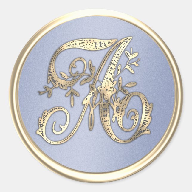 Sticker Rond Tous les initiales or Monogramme Plutôt Bleu (Devant)