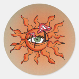 Sticker Rond Tous les rayons de champignons du soleil