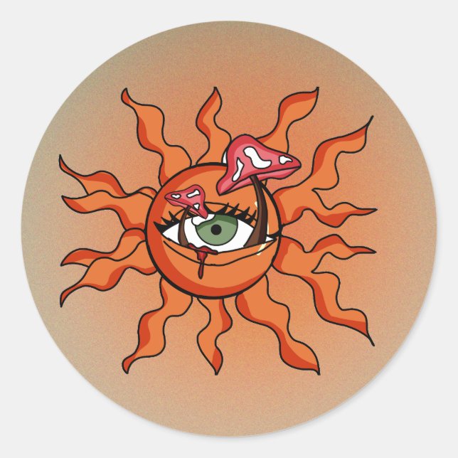 Sticker Rond Tous les rayons de champignons du soleil (Devant)