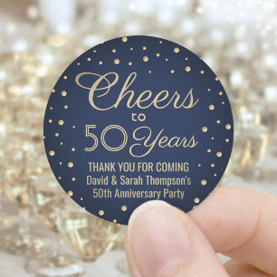 Sticker Rond TOUS les vœux d'anniversaire Élégant Bleu Nuit et 