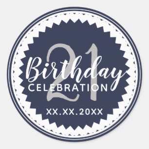 Sticker Rond tout âge Anniversaire Fête 21 élégant