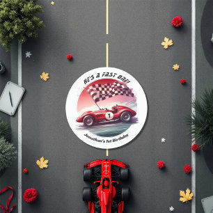 Sticker Rond Tout âge Personnalisable Voiture de course Anniver