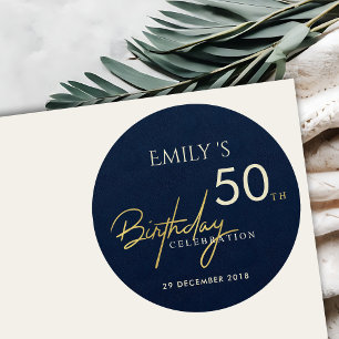 STICKER ROND TOUT ÂGE SIMPLE MARINE GOLD TYPOGRAPHIE NAISSANCE