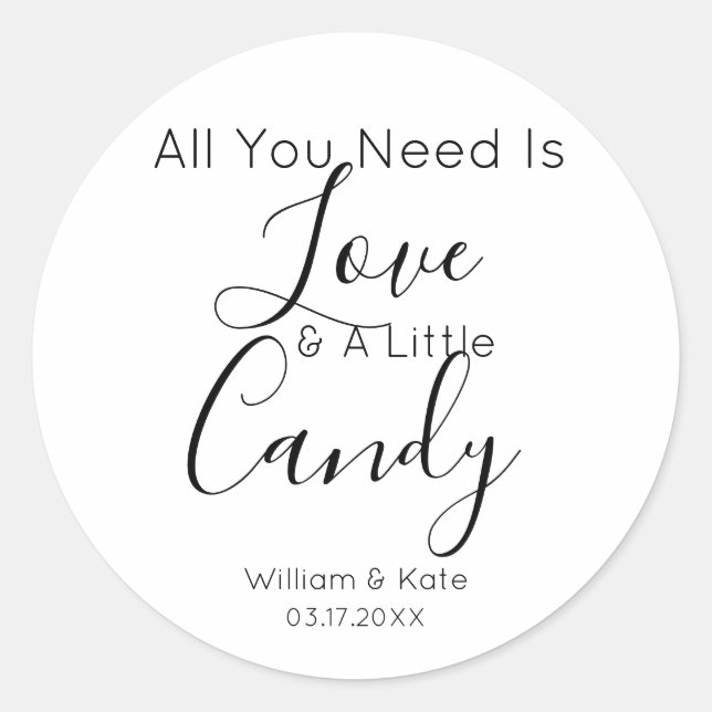 Sticker Rond Tout Ce Dont Vous Avez Besoin Est Amour Candy Mode (Devant)