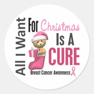Sticker Rond Tout ce que je veux pour le cancer du sein de Noël
