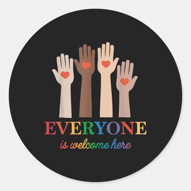 Sticker Rond Tout le monde est bienvenu ici Rainbow 2 (Devant)