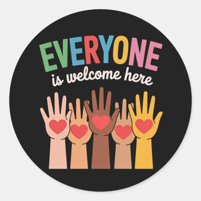 Sticker Rond Tout Le Monde Est Bienvenue Ici (Devant)