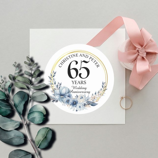 Sticker Rond Tout Mariage (65) Élégant Anniversaire Floral Bleu (Créateur téléchargé)