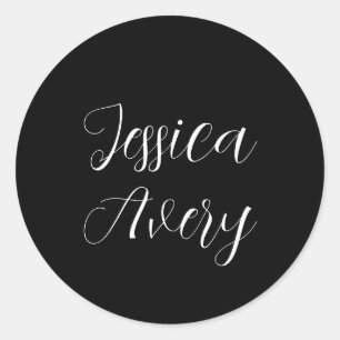 Sticker Rond Tout nom Élégant script blanc modifiable sur noi