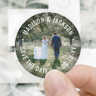 Sticker Rond Tout Texte Enregistrer La Date Simple Moderne Phot