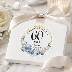 Sticker Rond Toute élégante mariage (60) florale bleue Annivers