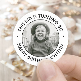 Sticker Rond Toute fête d'anniversaire Chic Simple Photo Noir &