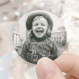 Sticker Rond Toute Fête d'Anniversaire Chic Typographie & Photo