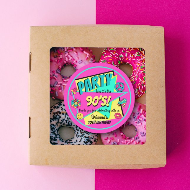 Sticker Rond TOUTE fête d'anniversaire de 90 ans rose merci pou (Créateur téléchargé)